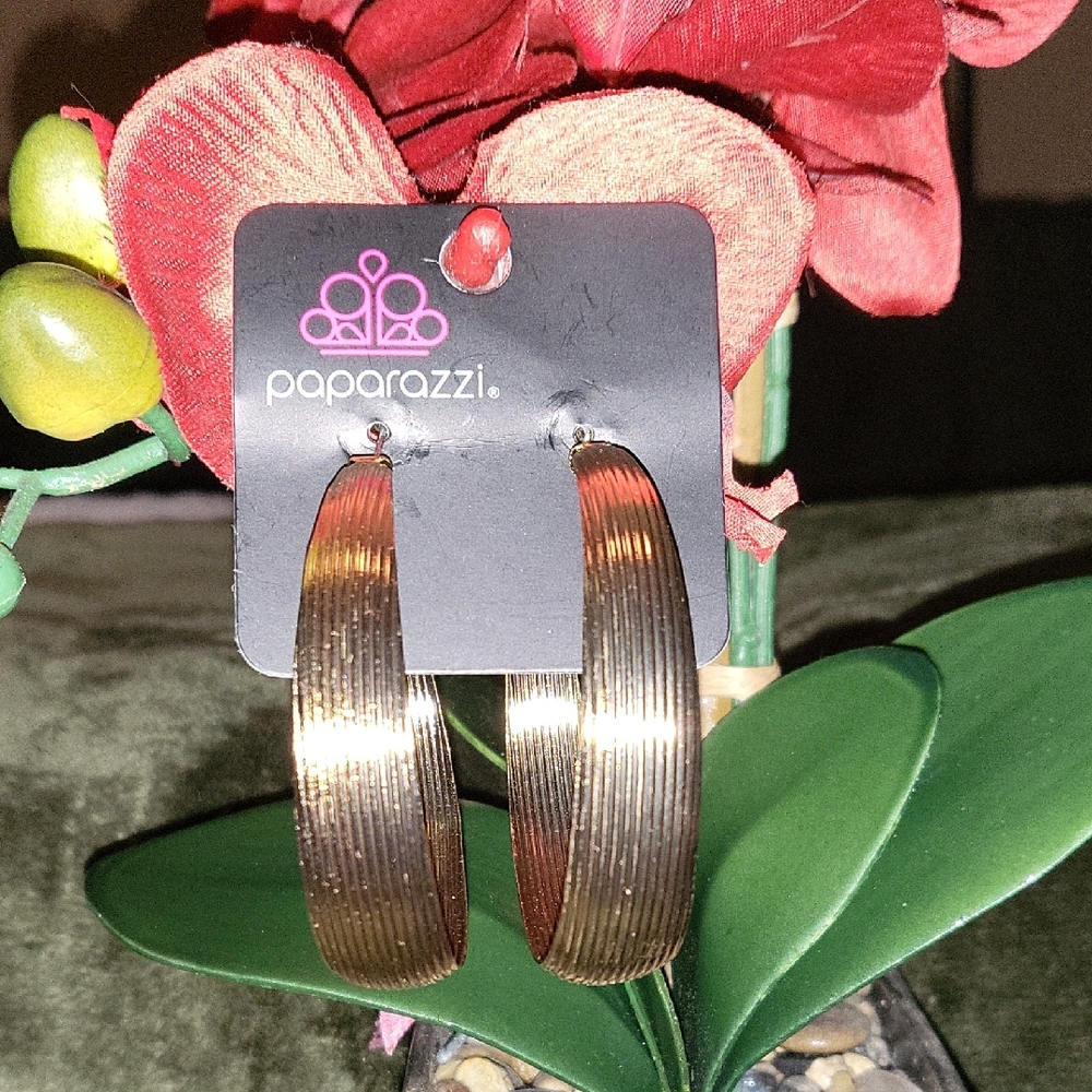 Paparazzi Gold Textured Hoop Earrings